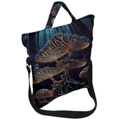 Forest Mushroom Wood Fold Over Handle Tote Bag