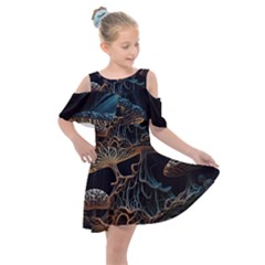 Forest Mushroom Wood Kids  Shoulder Cutout Chiffon Dress by Bangk1t