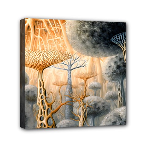 Garden Mushrooms Tree Flower Mini Canvas 6  X 6  (stretched)