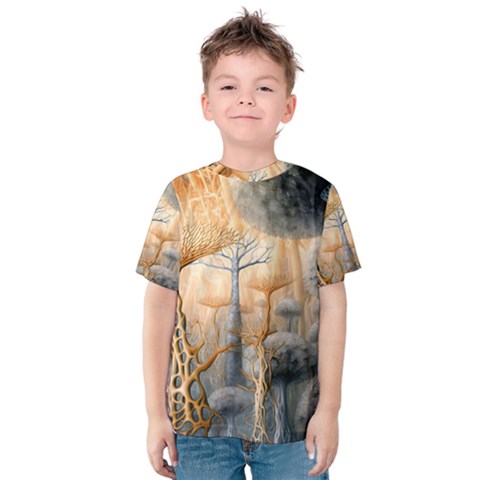 Garden Mushrooms Tree Flower Kids  Cotton T-shirt by Bangk1t