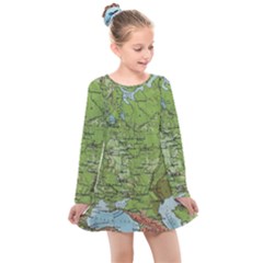 Map Earth World Russia Europe Kids  Long Sleeve Dress by Bangk1t