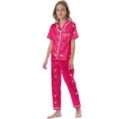 Heart Pattern Design Kids  Satin Short Sleeve Pajamas Set