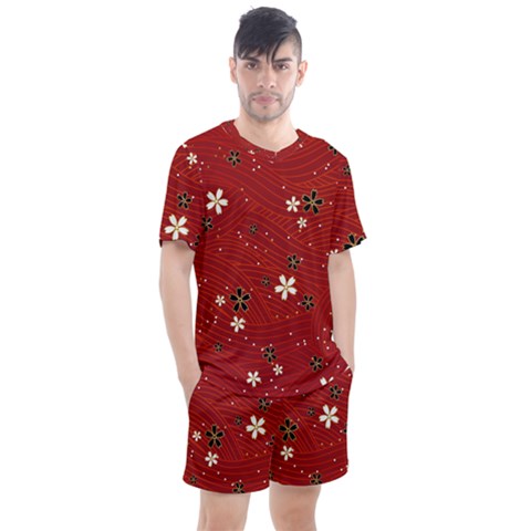 Flower Washi Floral Background Men s Mesh T-shirt And Shorts Set by Ravend