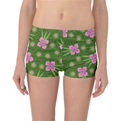 Pink Flower Background Pattern Boyleg Bikini Bottoms by Ravend