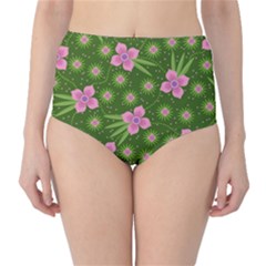 Pink Flower Background Pattern Classic High-waist Bikini Bottoms by Ravend