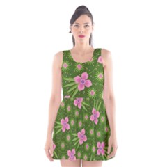 Pink Flower Background Pattern Scoop Neck Skater Dress by Ravend