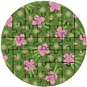 Pink Flower Background Pattern Wooden Puzzle Round View1