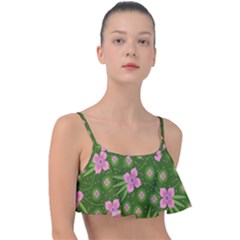 Pink Flower Background Pattern Frill Bikini Top