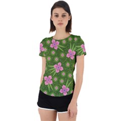 Pink Flower Background Pattern Back Cut Out Sport T-shirt by Ravend