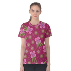 Flower Background Pattern Pink Women s Cotton T-shirt