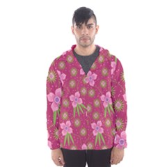 Flower Background Pattern Pink Men s Hooded Windbreaker