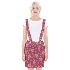 Flower Background Pattern Pink Braces Suspender Skirt