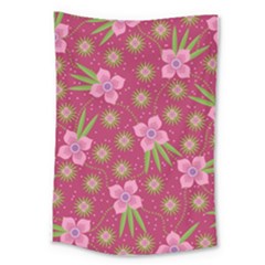 Flower Background Pattern Pink Large Tapestry