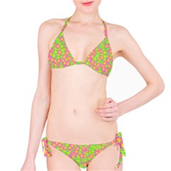 Pink Flower Background Green Pattern Classic Bikini Set by Ravend