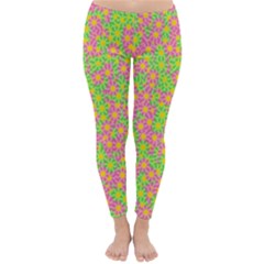 Pink Flower Background Green Pattern Classic Winter Leggings