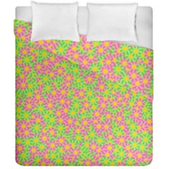 Pink Flower Background Green Pattern Duvet Cover Double Side (california King Size) by Ravend