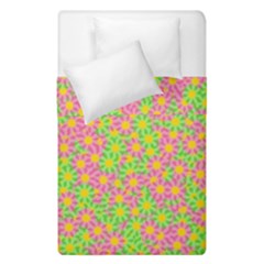 Pink Flower Background Green Pattern Duvet Cover Double Side (Single Size)