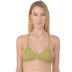 Pink Flower Background Green Pattern Reversible Tri Bikini Top