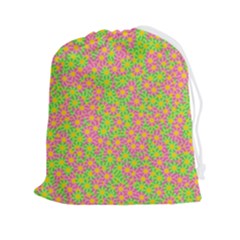 Pink Flower Background Green Pattern Drawstring Pouch (2xl)