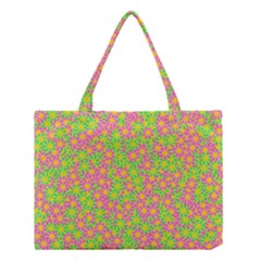 Pink Flower Background Green Pattern Medium Tote Bag