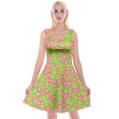 Pink Flower Background Green Pattern Reversible Velvet Sleeveless Dress