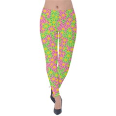 Pink Flower Background Green Pattern Velvet Leggings