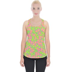 Pink Flower Background Green Pattern Piece Up Tank Top