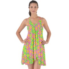 Pink Flower Background Green Pattern Show Some Back Chiffon Dress by Ravend