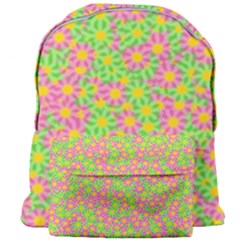 Pink Flower Background Green Pattern Giant Full Print Backpack