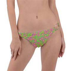 Pink Flower Background Green Pattern Ring Detail Bikini Bottoms