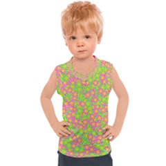 Pink Flower Background Green Pattern Kids  Sport Tank Top