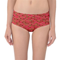 Geometry Background Red Rectangle Pattern Mid-waist Bikini Bottoms by Ravend