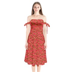 Geometry Background Red Rectangle Pattern Shoulder Tie Bardot Midi Dress