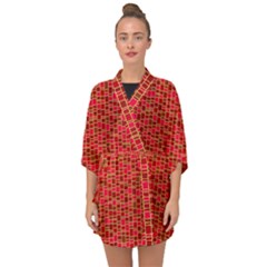 Geometry Background Red Rectangle Pattern Half Sleeve Chiffon Kimono