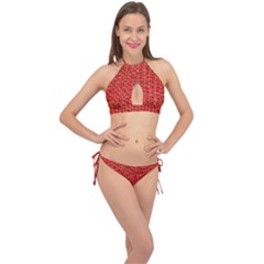 Geometry Background Red Rectangle Pattern Cross Front Halter Bikini Set