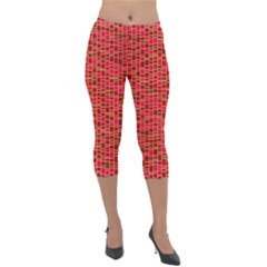 Geometry Background Red Rectangle Pattern Lightweight Velour Capri Leggings  by Ravend