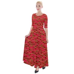 Geometry Background Red Rectangle Pattern Half Sleeves Maxi Dress
