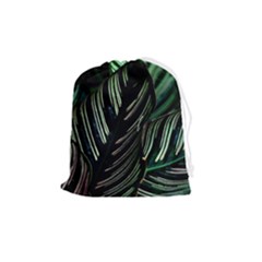 Calathea Leaves Strippe Line Drawstring Pouch (medium) by Ravend