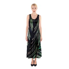 Calathea Leaves Strippe Line Sleeveless Maxi Dress
