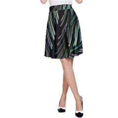 Calathea Leaves Strippe Line A-line Skirt