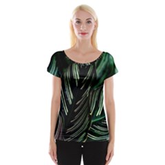 Calathea Leaves Strippe Line Cap Sleeve Top