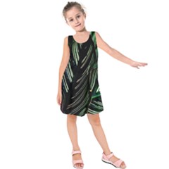 Calathea Leaves Strippe Line Kids  Sleeveless Dress