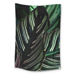 Calathea Leaves Strippe Line Large Tapestry