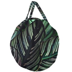 Calathea Leaves Strippe Line Giant Round Zipper Tote