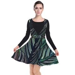 Calathea Leaves Strippe Line Plunge Pinafore Dress