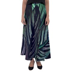 Calathea Leaves Strippe Line Flared Maxi Skirt