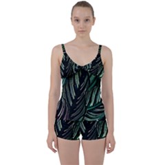 Calathea Leaves Strippe Line Tie Front Two Piece Tankini