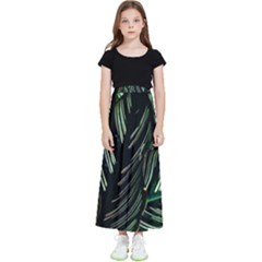 Calathea Leaves Strippe Line Kids  Flared Maxi Skirt