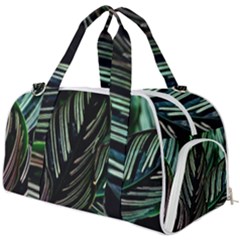 Calathea Leaves Strippe Line Burner Gym Duffel Bag by Ravend