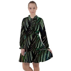 Calathea Leaves Strippe Line All Frills Chiffon Dress by Ravend